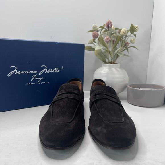Massimo Matteo Velour Penny Loafers Verdone Black Men 10M Tried On Dress Shoe - Picture 2 of 10